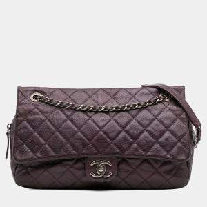 Pre Owned Chanel Purple Jumbo Quilted Iridescent Caviar Easy Flap