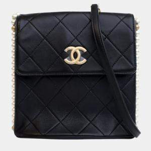 Chanel Black Small Quilted Calfskin About Pearls Hobo