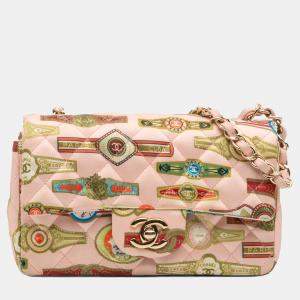 Chanel Pink Mini Rectangular Classic Printed Satin Cuba Single Flap