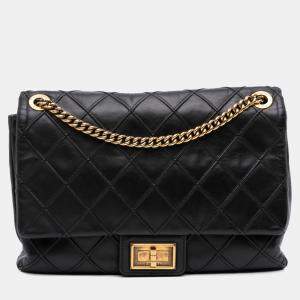 Chanel Black Large Reissue 2.55 Diamond Debossed Calfskin Cosmos Flap