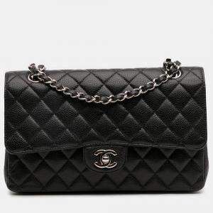 Pre Owned Chanel Black Medium Classic Caviar Double Flap