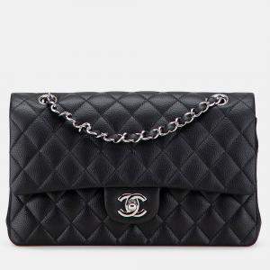 Pre Owned Chanel Black Medium Classic Caviar Double Flap
