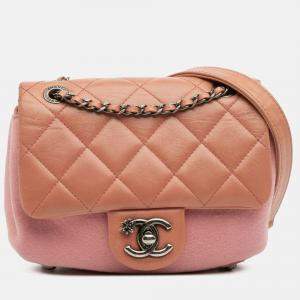Pre Owned Chanel Pink Paris Salzburg Mini Quilted Glazed Calfskin and Felt Edelweiss Flower Flap