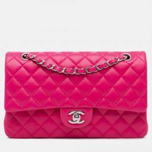 Pre Owned Chanel Pink Medium Classic Lambskin Double Flap