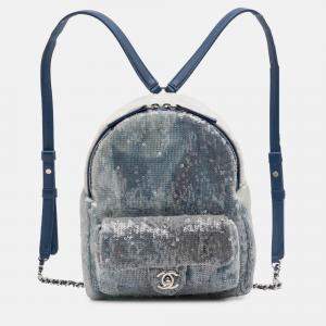 Pre Owned Chanel Blue Sequin Waterfall Backpack