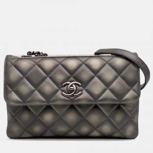 Pre Owned Chanel Grey Quilted Metallic Lambskin Trendy CC Flap