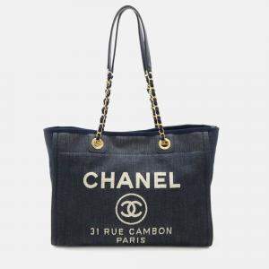 Chanel Deauville Navy Blue Denim Medium Chain Shoulder Bag