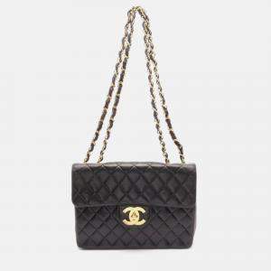 Chanel Deca Matelasse 30 Classic Black Lambskin Large W-Flap Shoulder Bag