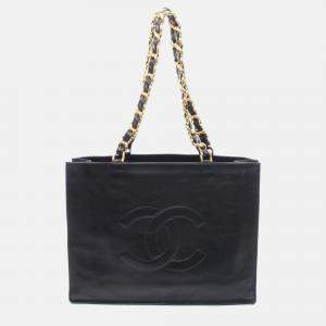 Chanel Deka Coco Mark Tote Bag Lambskin Leather Black