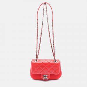 Chanel Matelasse Shoulder Bag Leather Felt Red