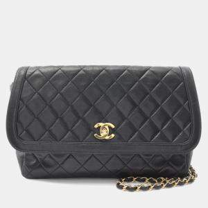 Pre Owned Chanel CC Black Lambskin Leather Shoulder Bag