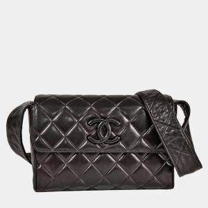 Pre Owned Chanel Black Lambskin Leather Shoulder Bag