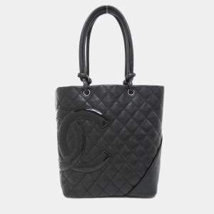 Pre Owned Chanel Cambon Ligne Black Leather Tote Bag