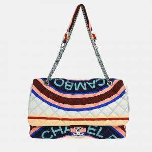 Pre Owned Chanel Flap Multicolour Satin Quilted Printed Shoulder Bag