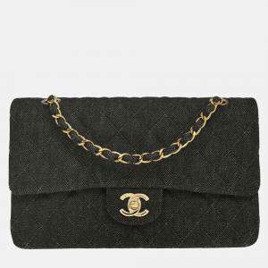 Pre Owned Chanel Classic Double Flap Medium Black Denim Shoulder Bag