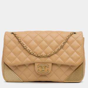 Pre Owned Chanel Yellow Medium Classic Lambskin Metal Edge Shoulder Bag