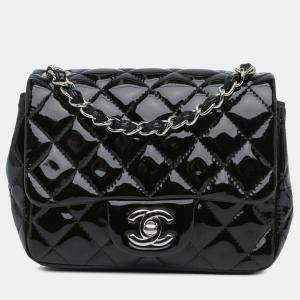 Pre Owned Chanel Black Mini Square Classic Patent Single Flap