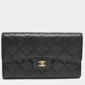 Chanel Black Quilted Caviar Leather Classic L Flap Wallet