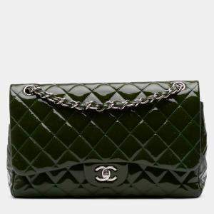 مملوكة مسبقًا Chanel Green Jumbo Classic Patent Double Flap