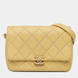 Pre Owned Chanel Small Quilted Caviar Chain Melody Flap