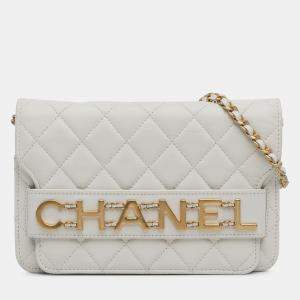 Pre Owned Chanel White Enchained Flap Wallet on Chain