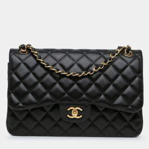 Pre Owned Chanel Black Jumbo Classic Lambskin Double Flap