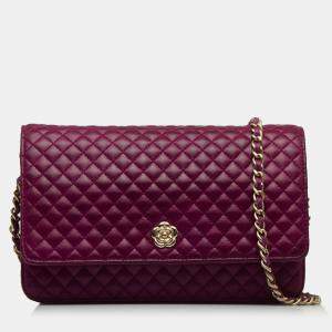 Pre Owned Chanel Purple Camellia Wallet On Chain