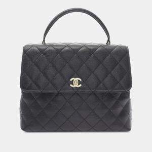 Pre Owned Chanel Black CC Quilted Caviar Kelly Top Handle Bag