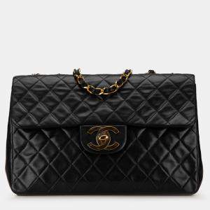 Pre Owned Chanel Black Maxi XL Classic Lambskin Single Flap