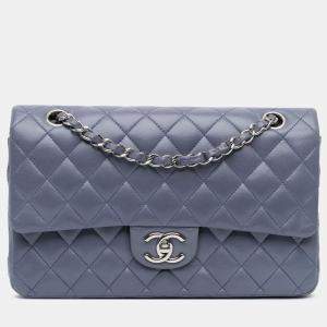 Pre Owned Chanel Purple Medium Classic Lambskin Double Flap
