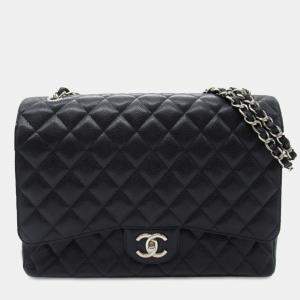 Pre Owned Chanel Black Maxi Classic Caviar Double Flap