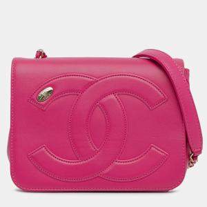 Pre Owned Chanel Pink Lambskin CC Mania Flap