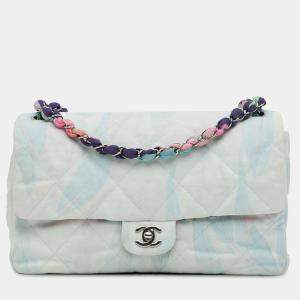 Pre Owned Chanel Blue Quilted Jungle Jeans Flap