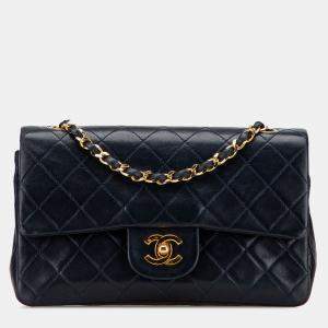 Pre Owned Chanel Blue Small Classic Lambskin Double Flap