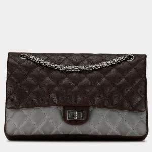 Pre Owned Chanel Brown Caviar and Iridescent Calfskin Reissue 2.55 Double Flap 226