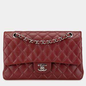 Pre Owned Chanel Red Medium Classic Caviar Double Flap