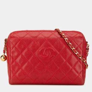 Chanel Red CC Quilted Caviar Chain Camera Bag