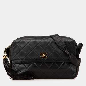 Chanel Black CC Quilted Lambskin Tassel Crossbody