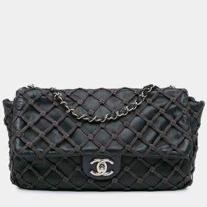 Chanel Black Jumbo Calfskin Canebiers Net Flap