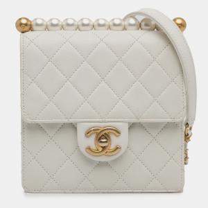 Chanel White Small Lambskin Chic Pearls Flap
