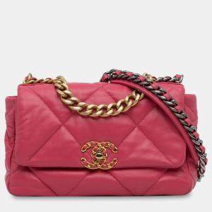 Pre Owned Chanel Pink Medium Lambskin 19 Flap