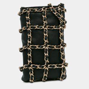 Pre Owned Chanel Black Lambskin Tech Me Out Clutch With Chain