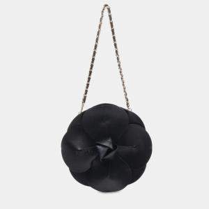 Pre Owned Chanel Black Lambskin and Satin Camellia Flower Evening Bag