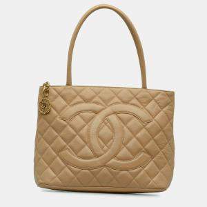 Pre Owned Chanel Beige Caviar Medallion Tote