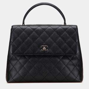 Pre Owned Chanel Black CC Quilted Caviar Kelly Top Handle Bag