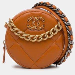 Chanel Brown Lambskin 19 Round Clutch with Chain