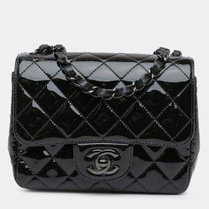 Chanel Black Mini Square Classic Patent So Black Single Flap