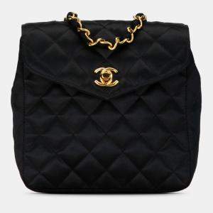 Chanel Black CC Quilted Satin Crossbody