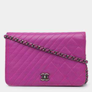 Chanel Purple Lambskin Coco Boy Wallet On Chain