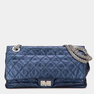 Pre Owned Chanel Blue Reissue 2.55 Aged Metallic Calfskin Flap 226
